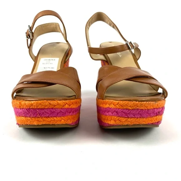 NWT Via Spiga Evelina Espadrille Wedge Platform Pink Orange Sandals, Size 8.5 - Picture 7 of 15
